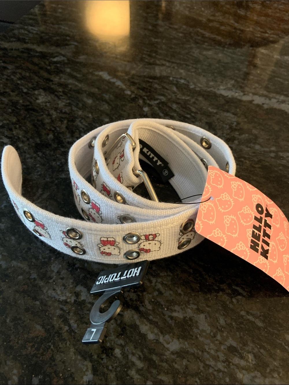 Hello Kitty White Canvas Belt with Printed Character and Metal Eyelets
